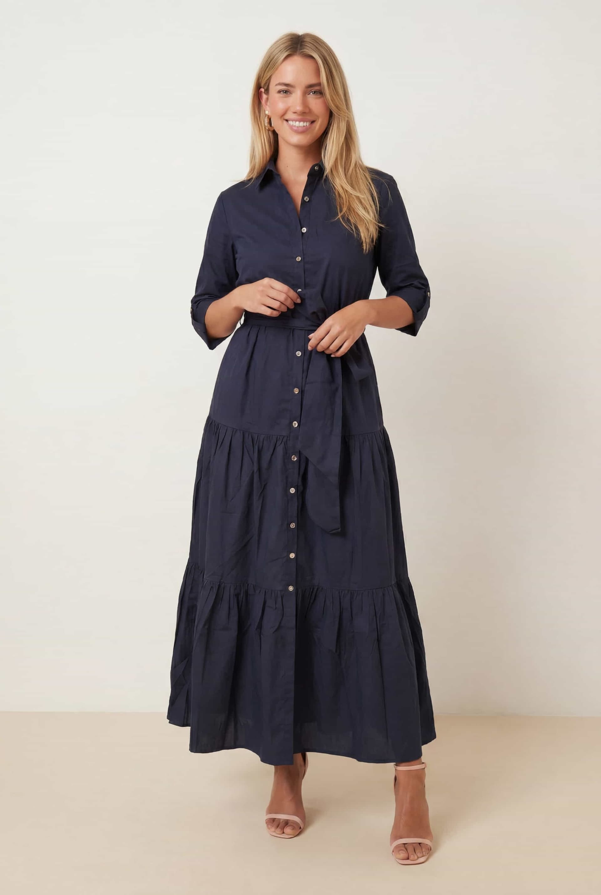 Style Cheat Style Cheat Women's Cotton Shirt Tiered Dress in Navy
