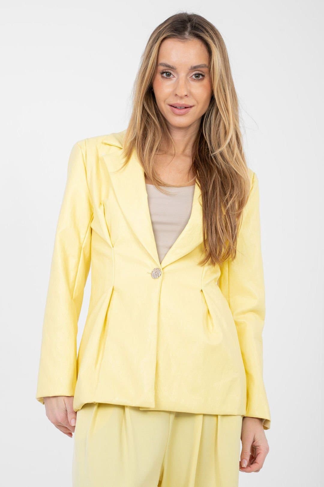 Love Lace Love Lace Women's Paris Viscose Leather Blazer with Pleats in Yellow