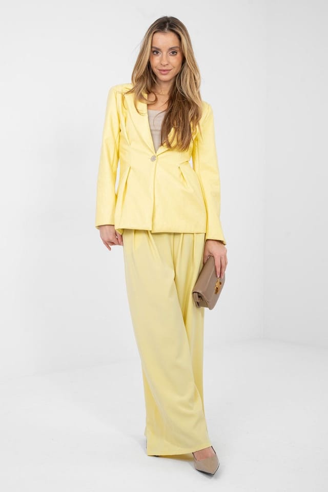 Love Lace Love Lace Women's Paris Viscose Leather Blazer with Pleats in Yellow - 2