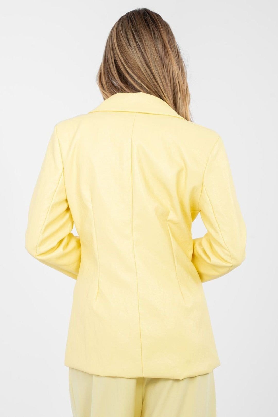 Love Lace Love Lace Women's Paris Viscose Leather Blazer with Pleats in Yellow - 4