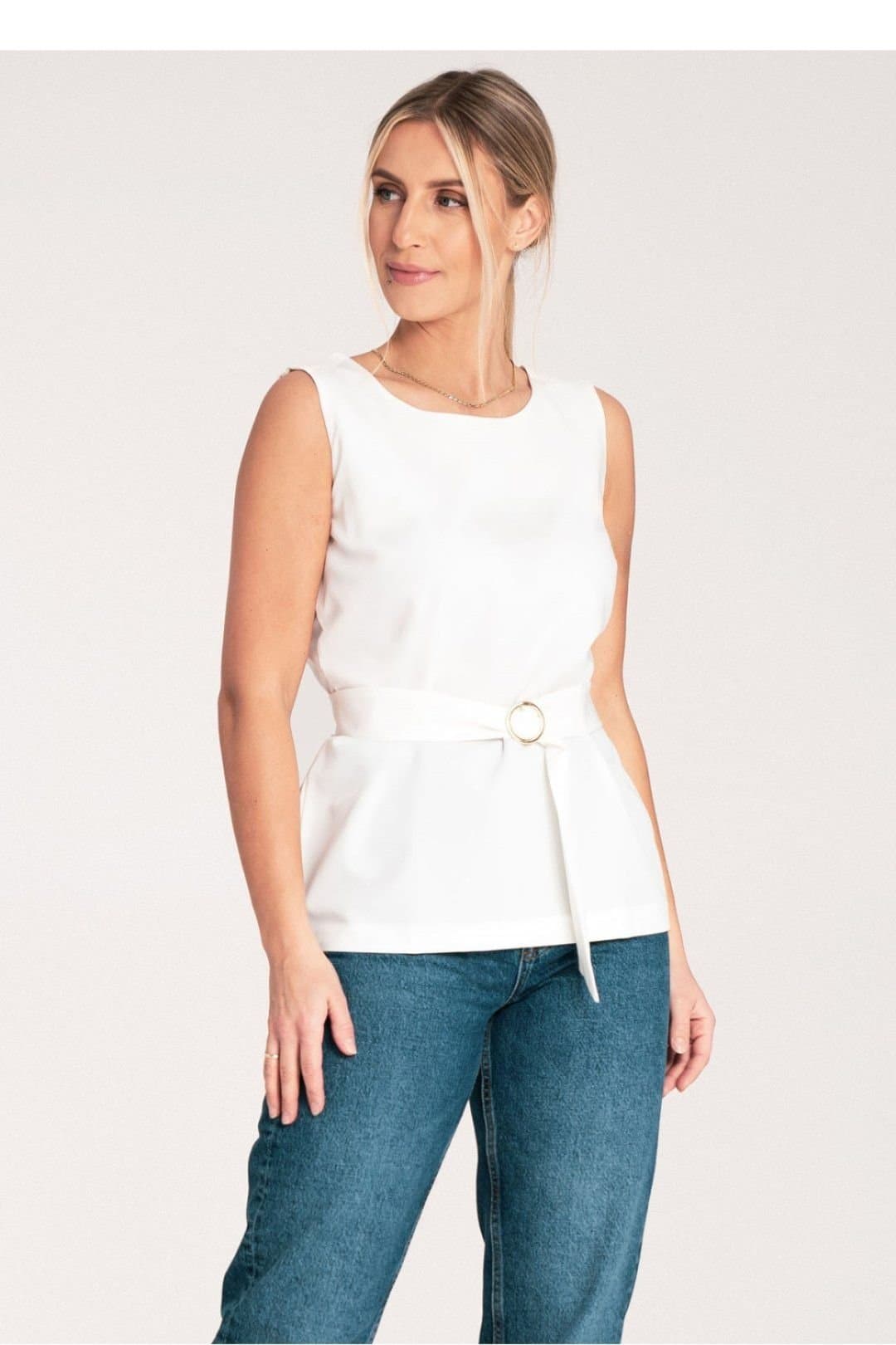 Love Lace Love Lace White Trapezoid Tuck Front Blouse