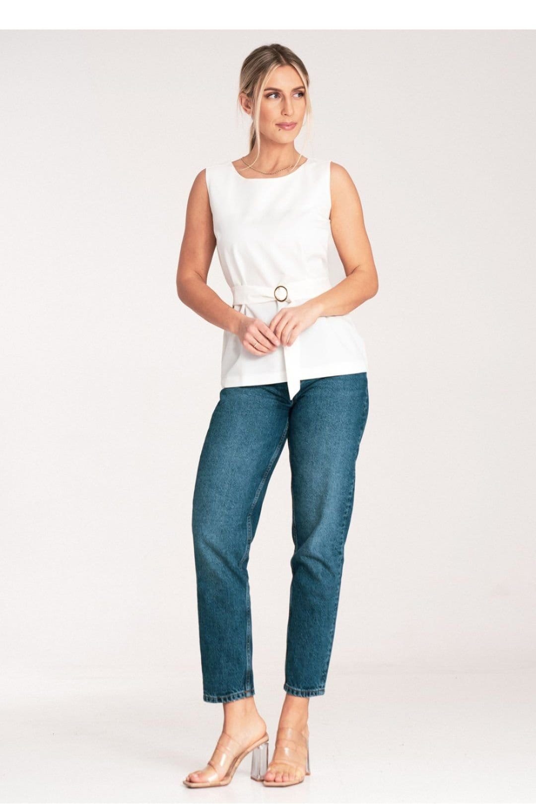 Love Lace Love Lace Women's Trapezoid Tuck Front Unbuttoned Blouse in White - 4