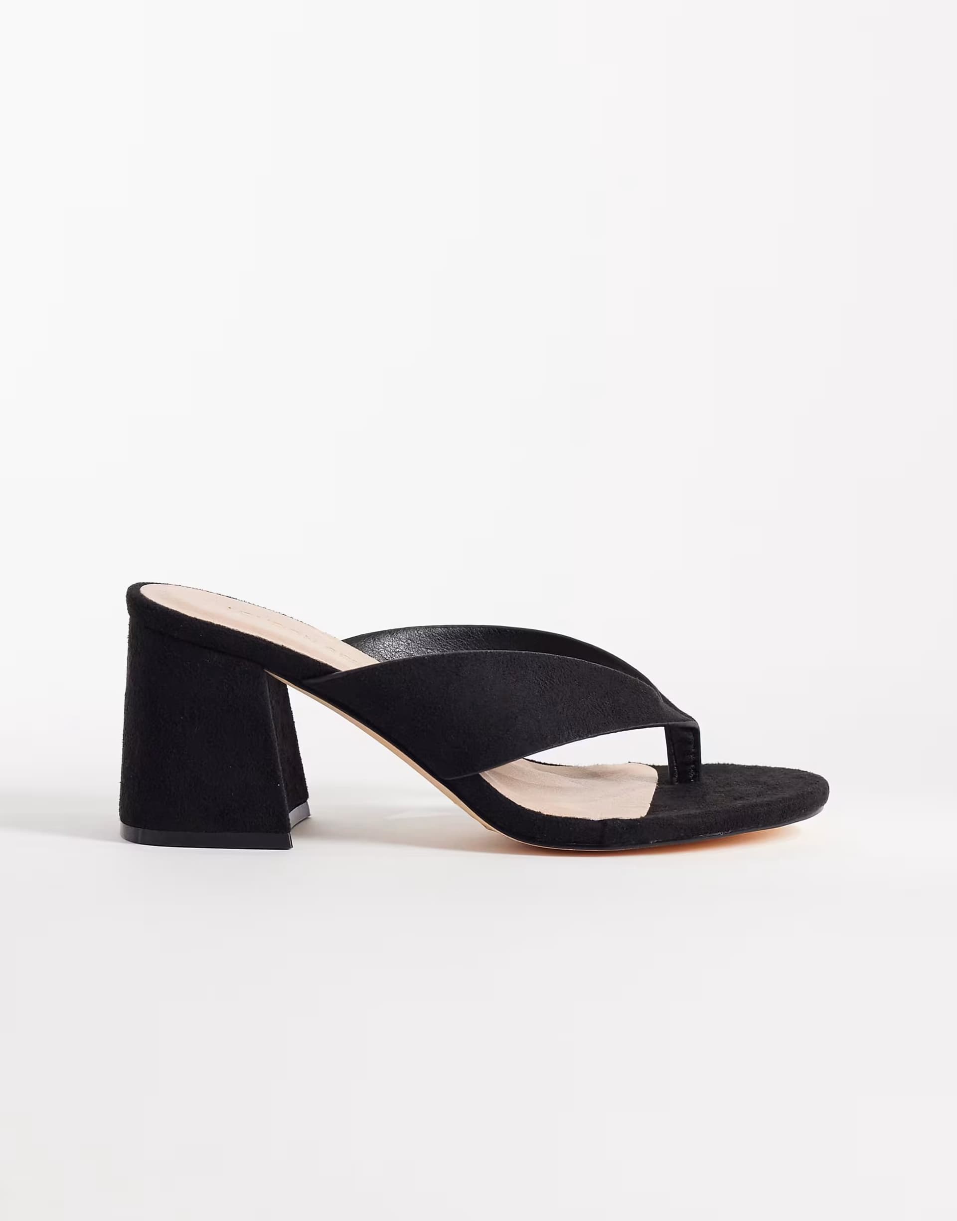 ASOS London Rebel Elle heeled thong sandal in black micro