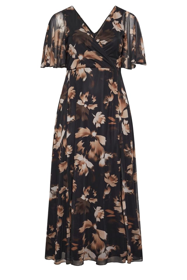 Yours Yours Women's Floral Mesh Maxi Dress in Chocolate - 2