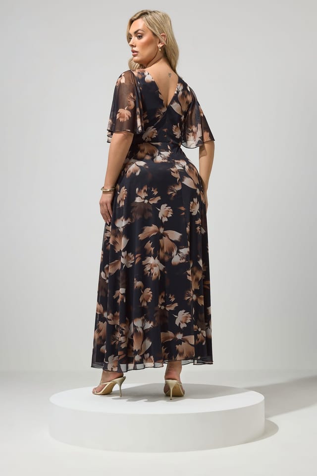 Yours Yours Women's Floral Mesh Maxi Dress in Chocolate - 3