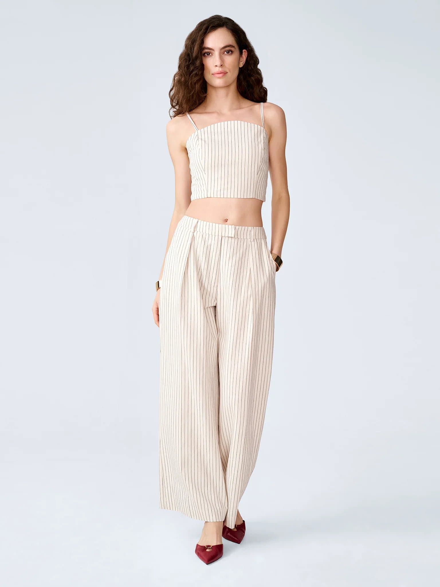 OMNES OMNES Pearl Trouser in Cream and Black Stripe