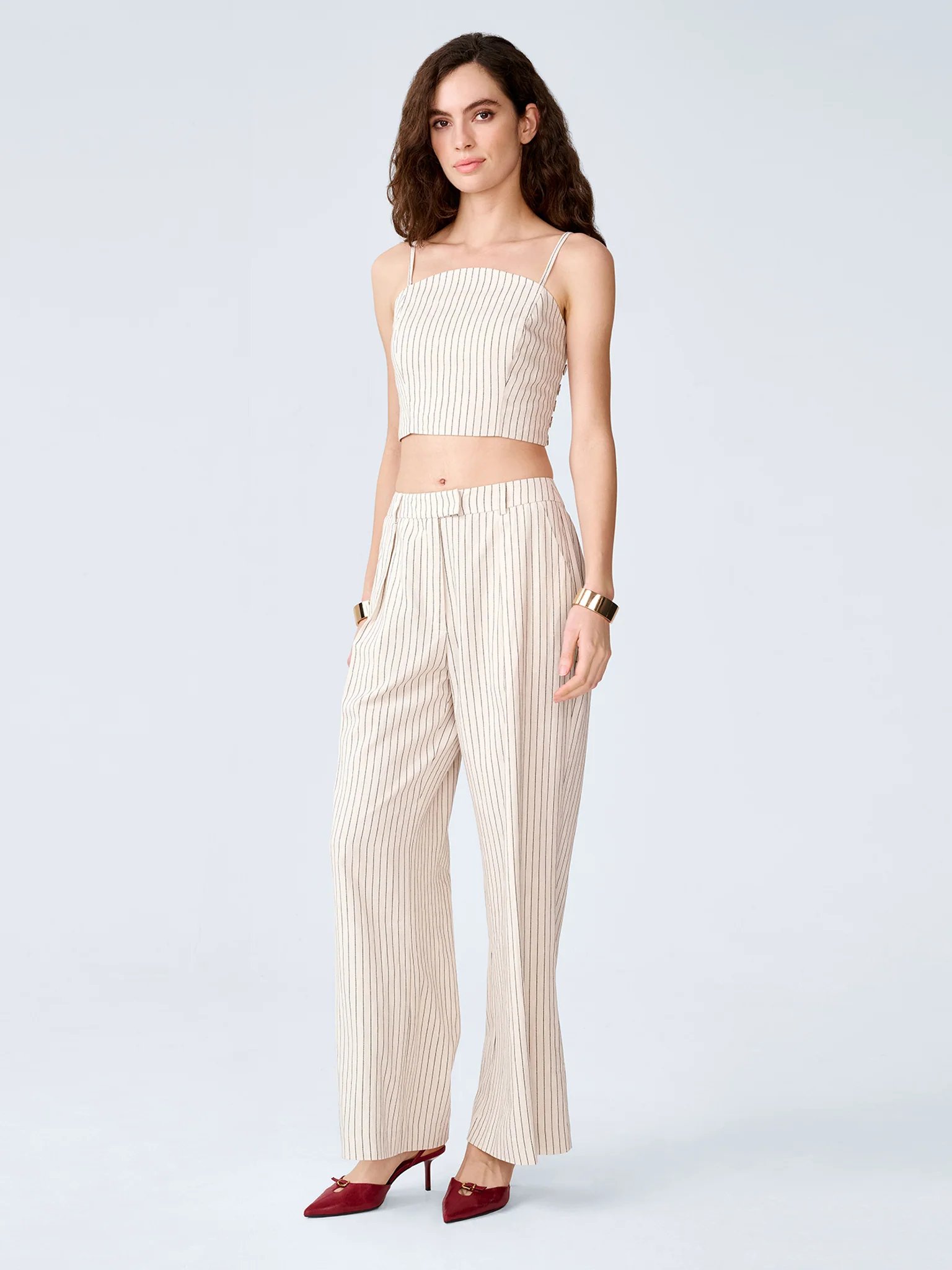 OMNES Pearl Trouser in Cream and Black Stripe - 2