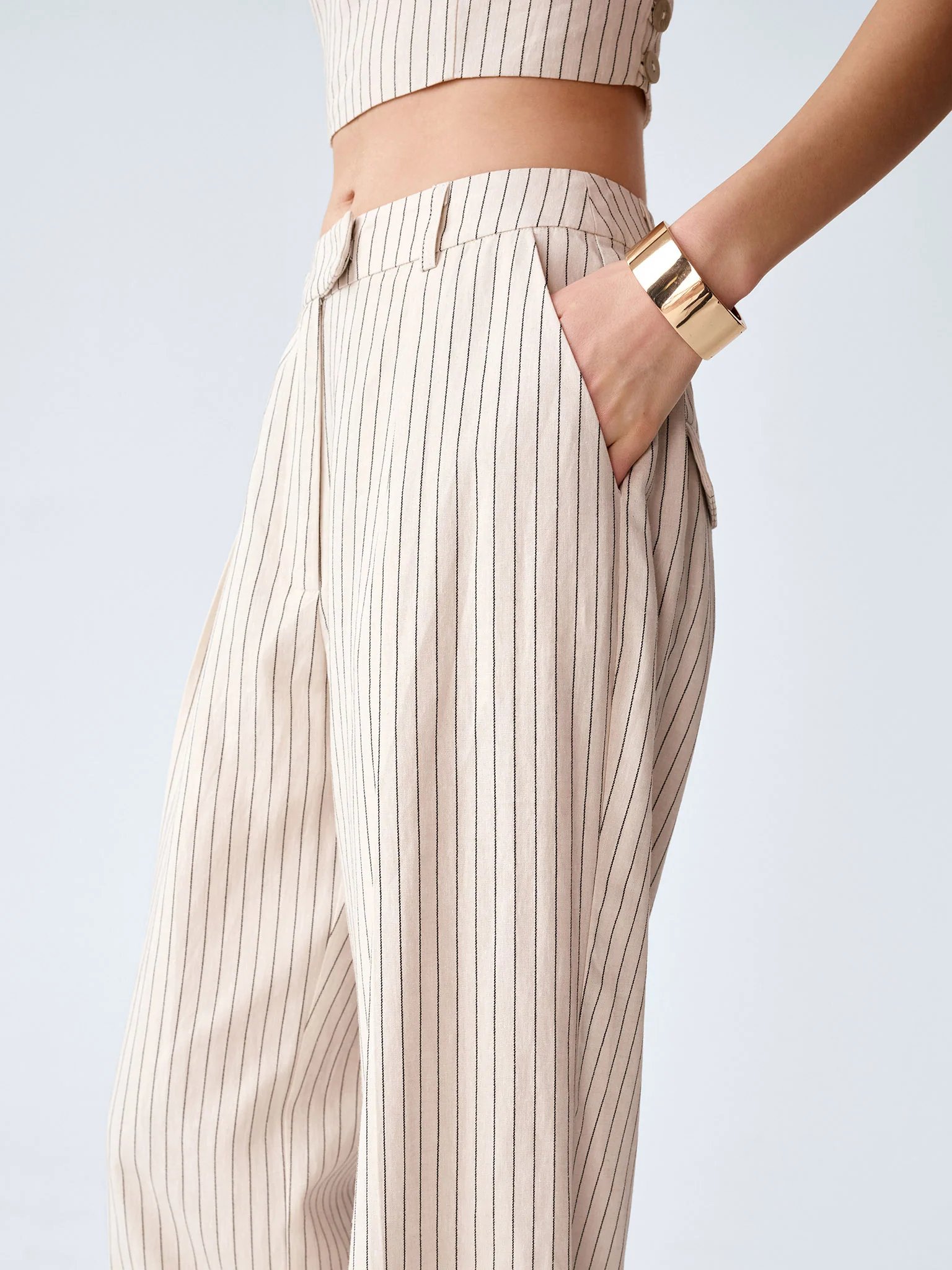 OMNES Pearl Trouser in Cream and Black Stripe - 3