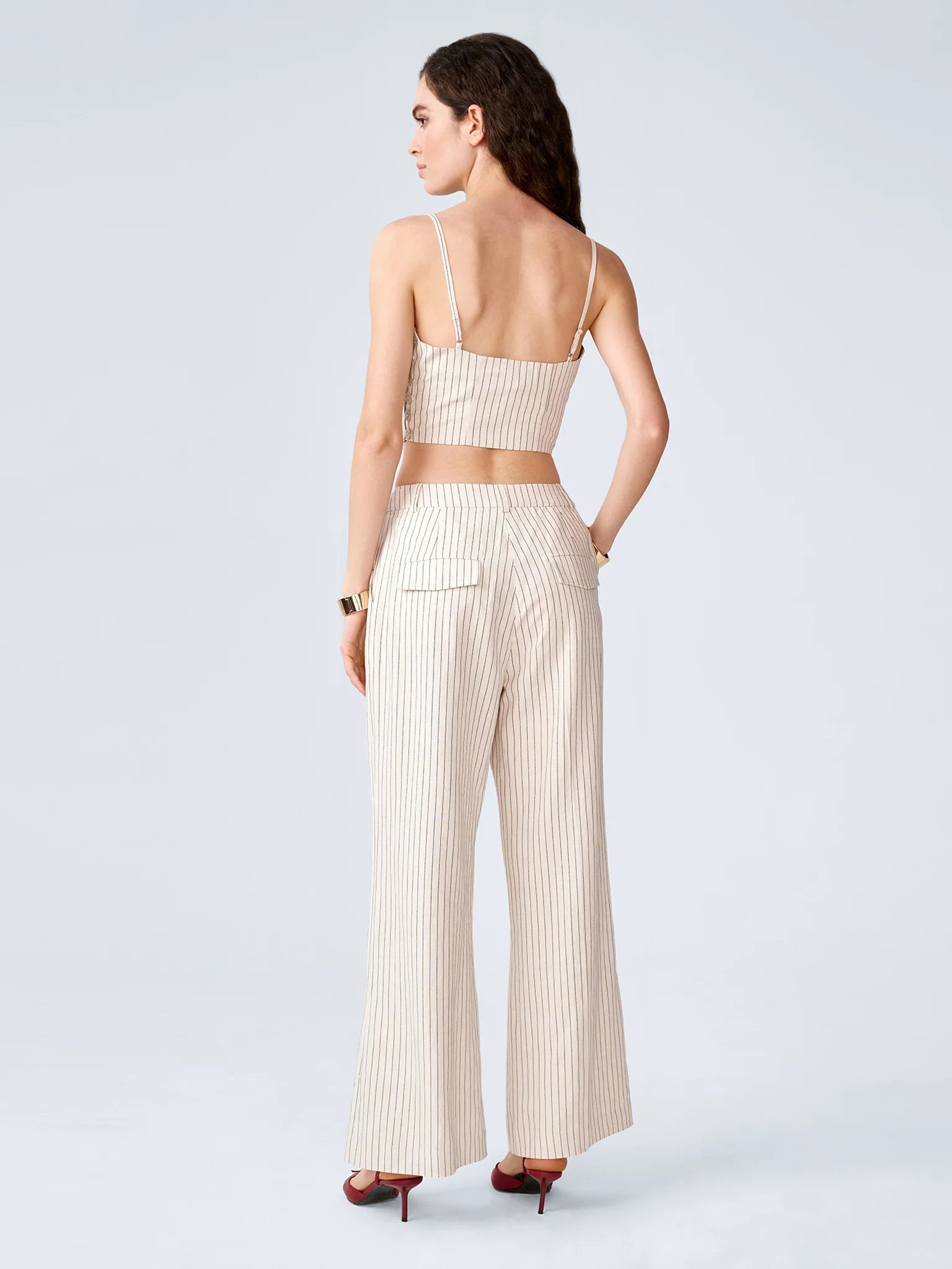 OMNES Pearl Trouser in Cream and Black Stripe - 4