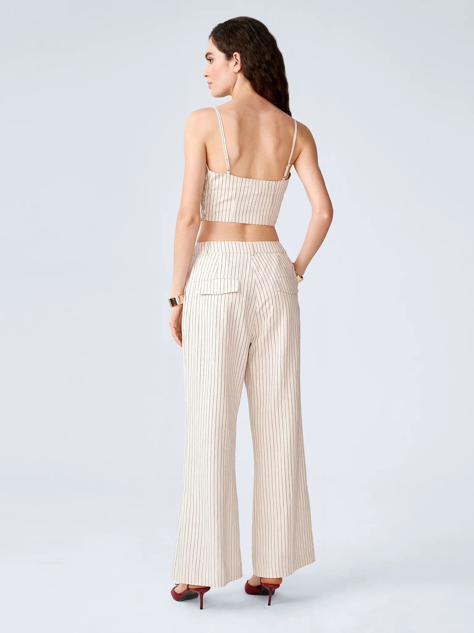 OMNES Pearl Trouser in Cream and Black Stripe - 4