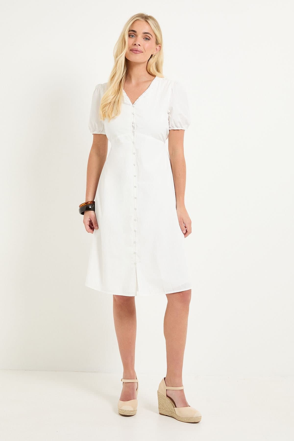Wallis Wallis Women's Petite Summer Cotton Midi Dress in Ivory