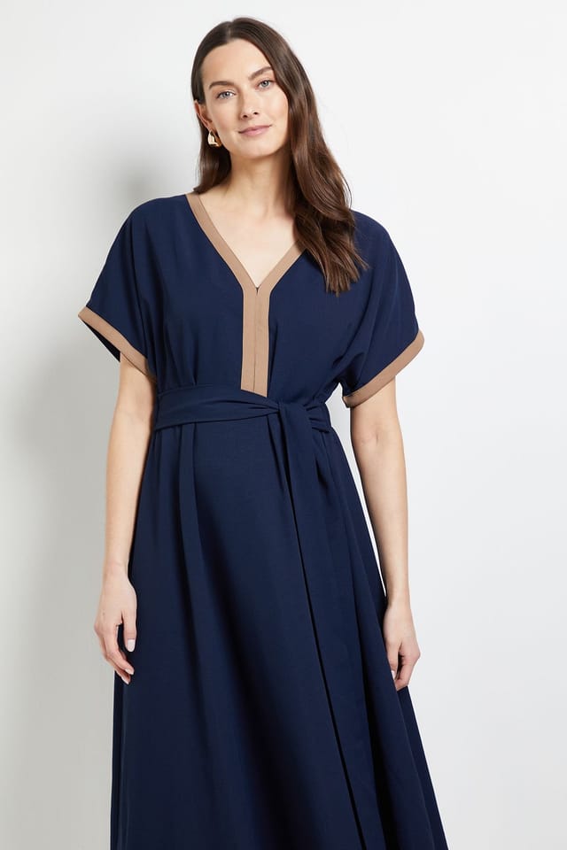 Principles Principles Women's Tailored Contrast Fit & Flare Midi Dress in Navy - 2