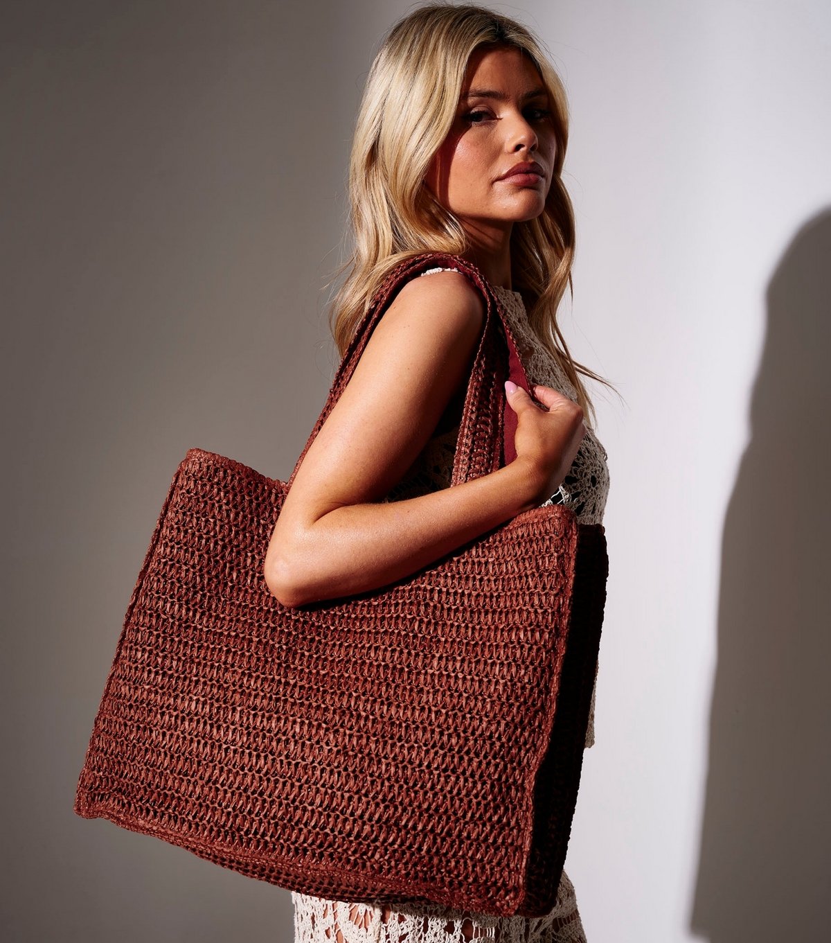 South Beach Rust Brown Straw Woven Tote Bag South Beach New Look - 2