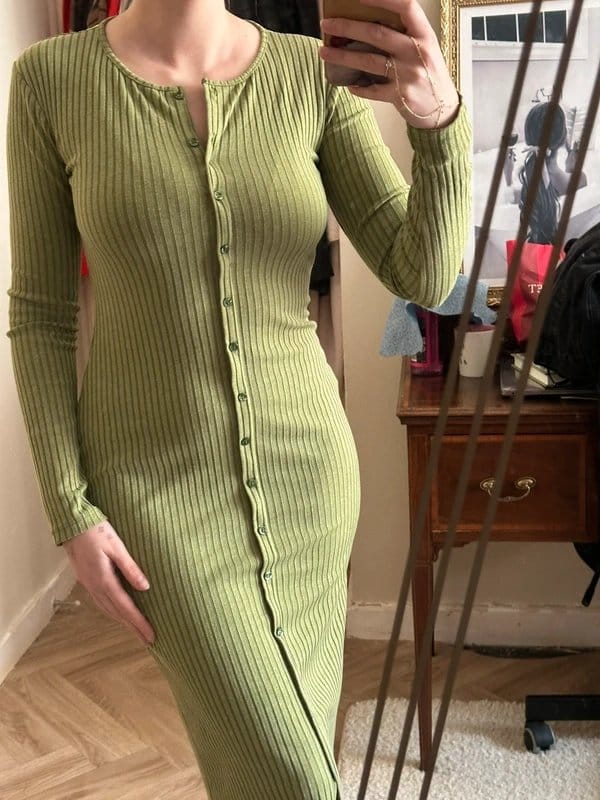 Zara Green Ribbed Maxi Dress Size S