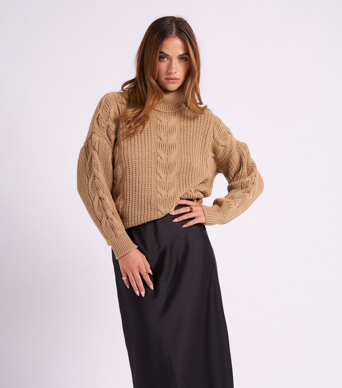 Urban Bliss Women's Camel Cable Knit Aran Jumper Urban Bliss New Look - 2