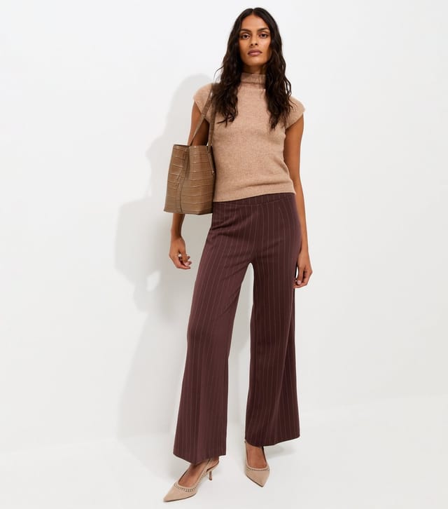 New Look Women's Brown Pinstripe Wide Leg Tailored Trousers New Look - 2