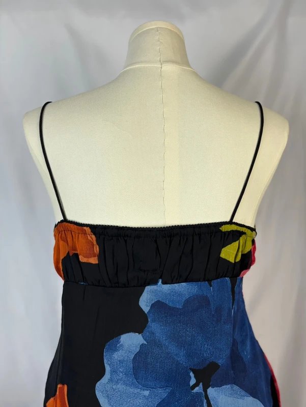 ASOS Design UK 18 ASOS Design Chiffon Bias Midi Dress Square Neck Tie Front Black Floral - 1