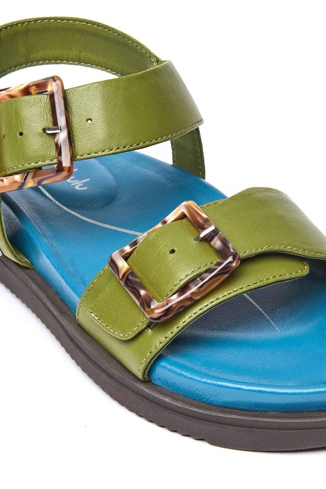 Moshulu Moshulu Women's 'Newark 2' Colourful leather buckle sandals in Green - 3