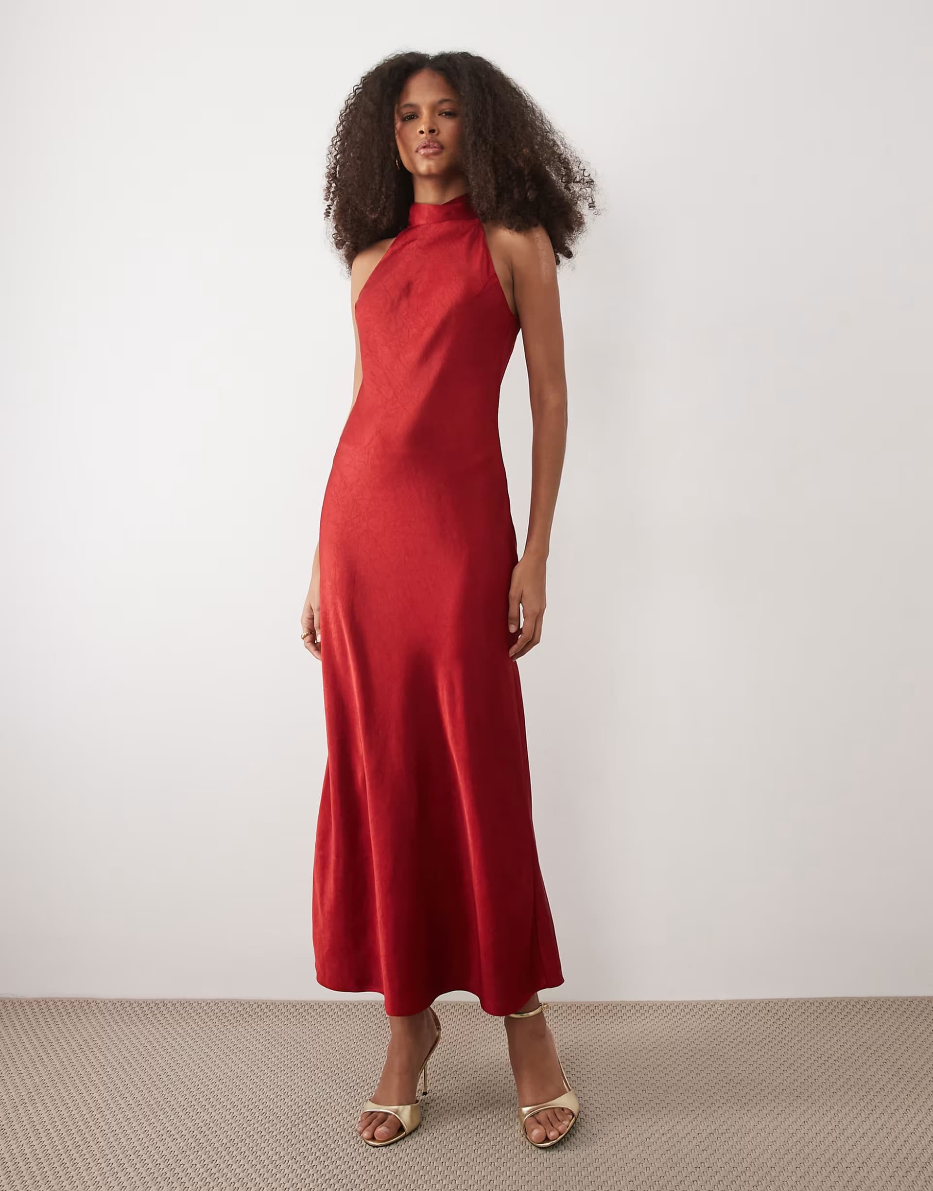 ASOS Mango halterneck satin maxi dress with tie back in red