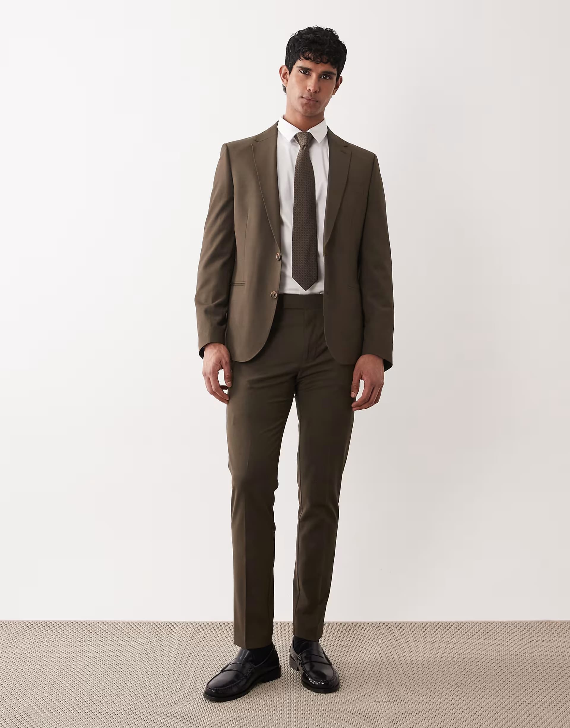 ASOS ASOS Washable Wool Skinny Trousers in Olive Green