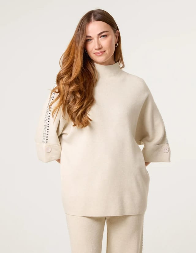 Blue Vanilla Square High Neck Rhinestone Jumper - 2