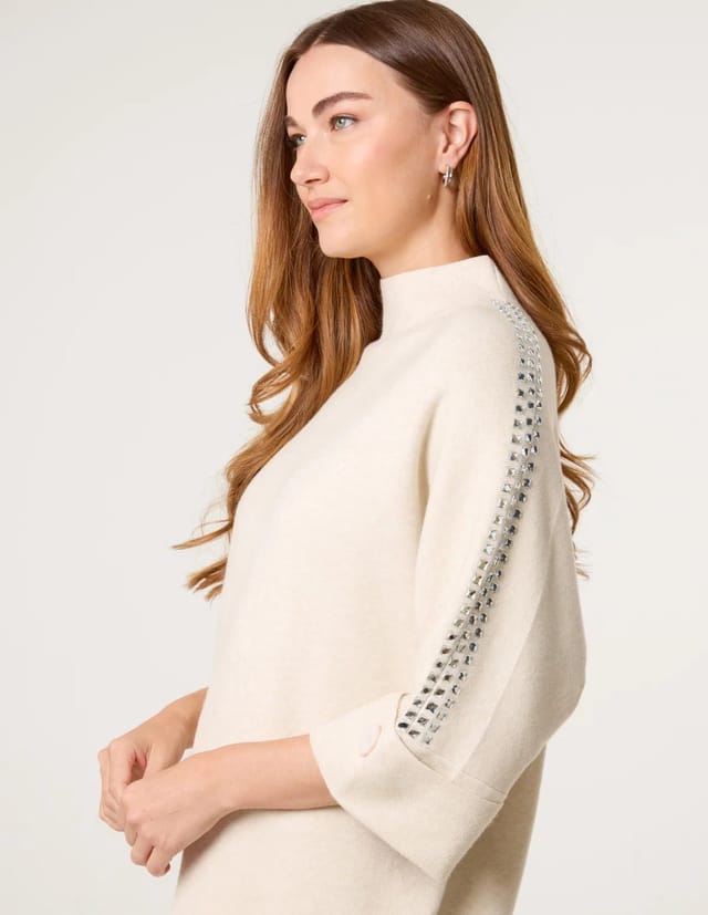 Blue Vanilla Square High Neck Rhinestone Jumper - 3