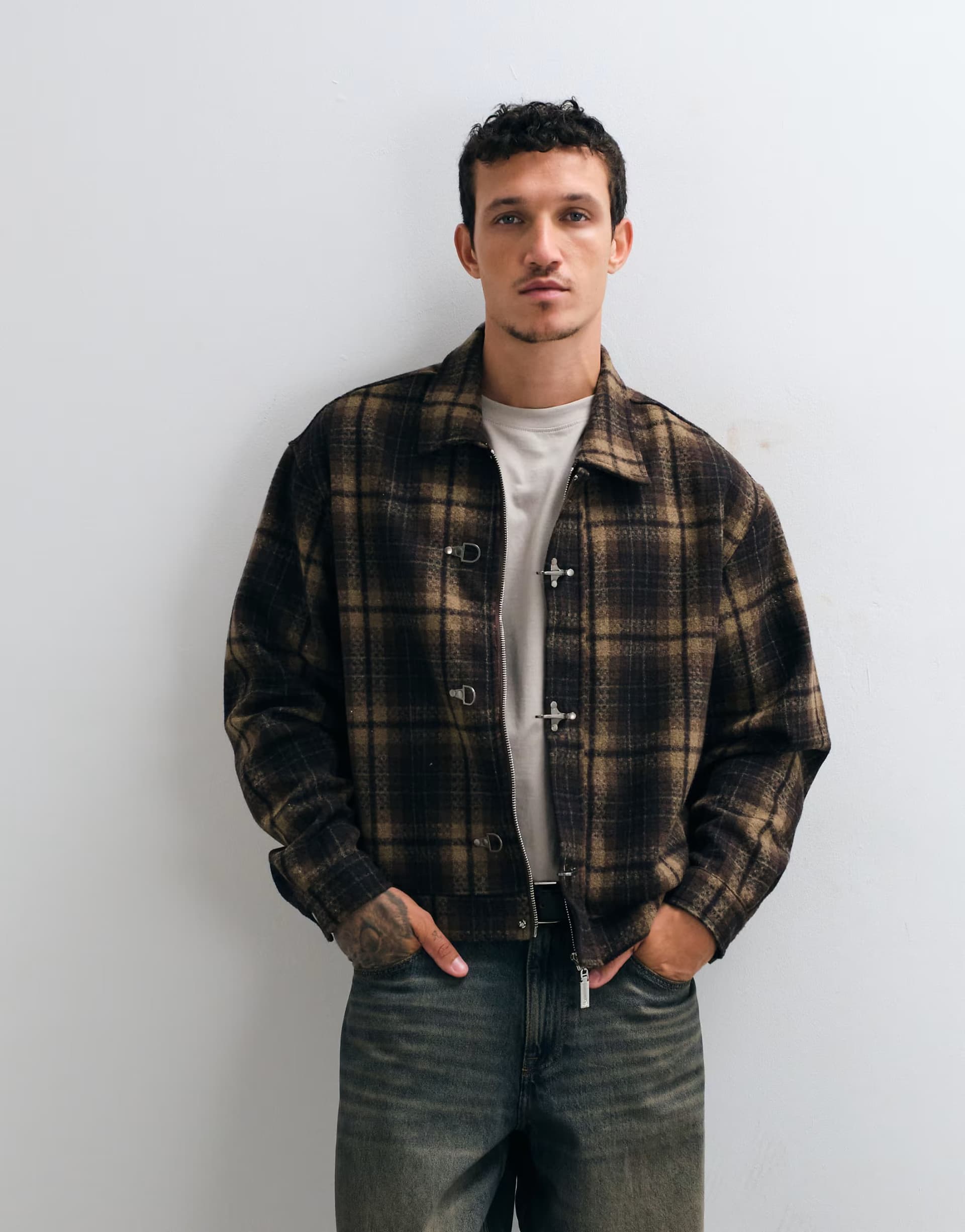 ASOS ASOS Multi Plaid Fireman Buckle Detail Long Sleeve Flannel Shirt