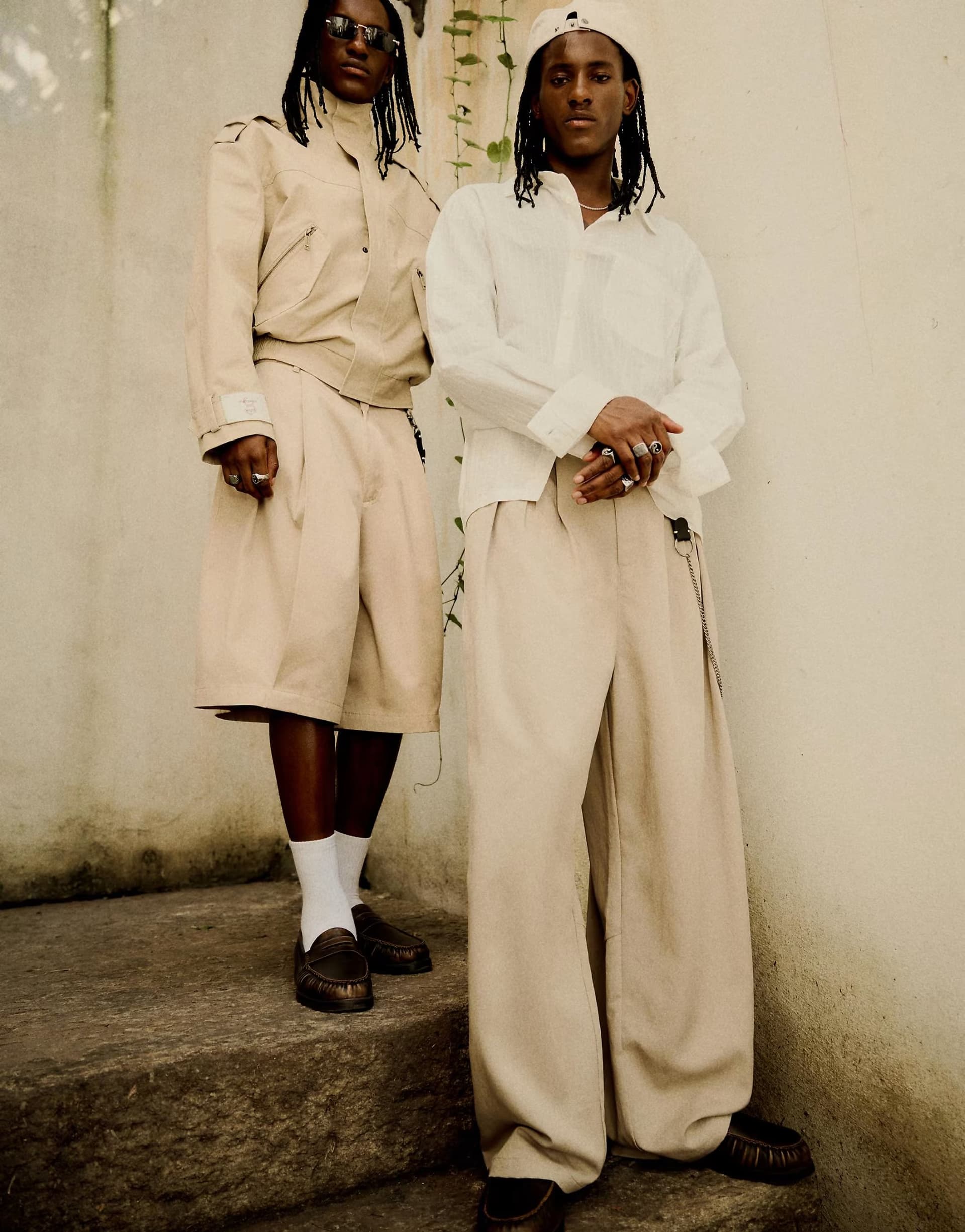 ASOS Bershka Super baggy pleated fluid trousers in beige
