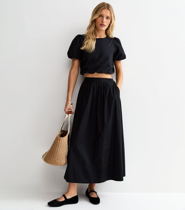 New Look Women's Black Cotton Poplin Circle Midi Skirt New Look - 2