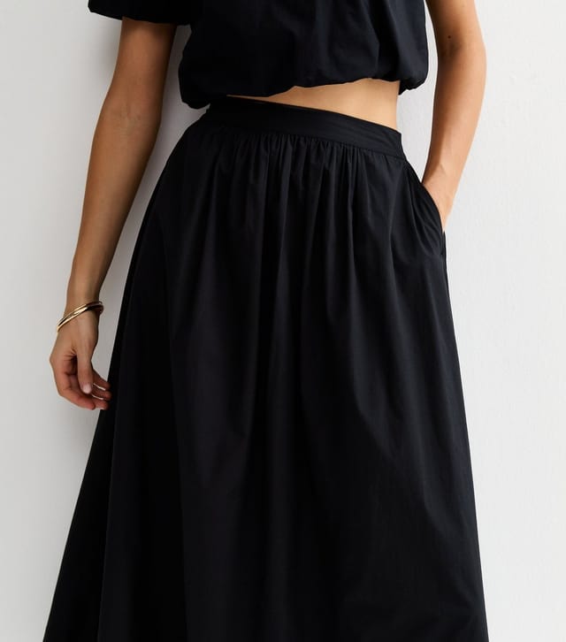 New Look Women's Black Cotton Poplin Circle Midi Skirt New Look - 3