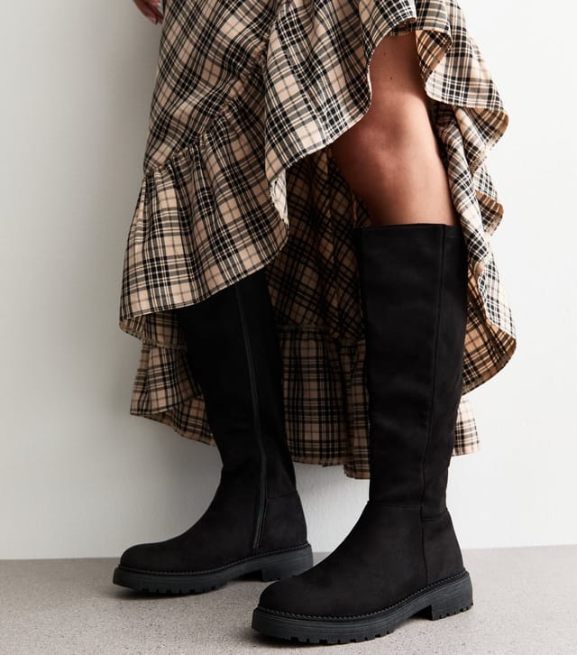 New Look Women's Black Faux Suede Knee High Boot Vegan New Look - 2