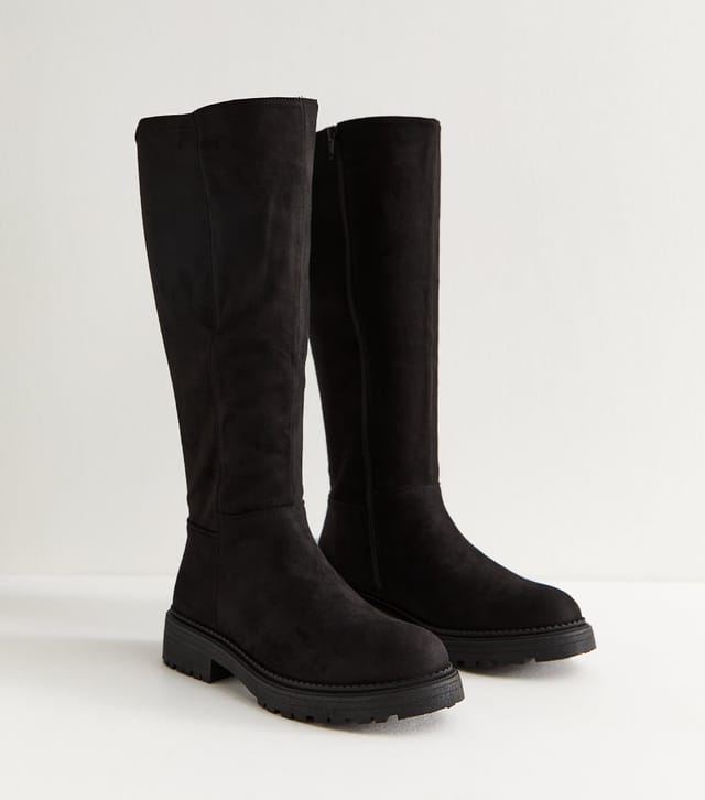 New Look Women's Black Faux Suede Knee High Boot Vegan New Look - 3