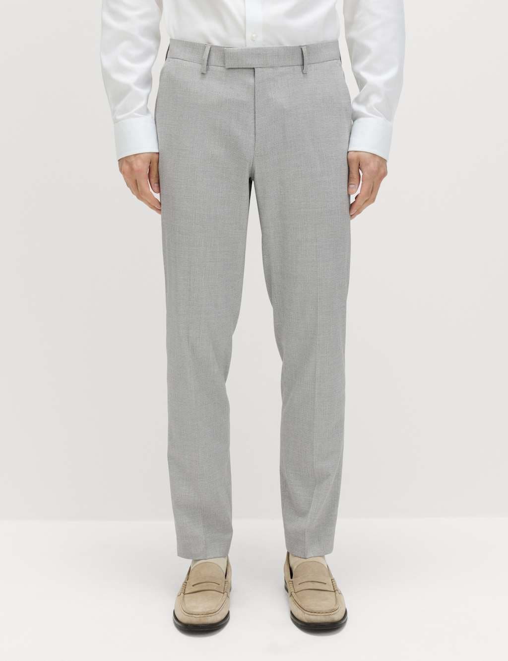 Marks & Spencer M&S Tailored Fit Textured Stretch Suit Trousers Light Grey