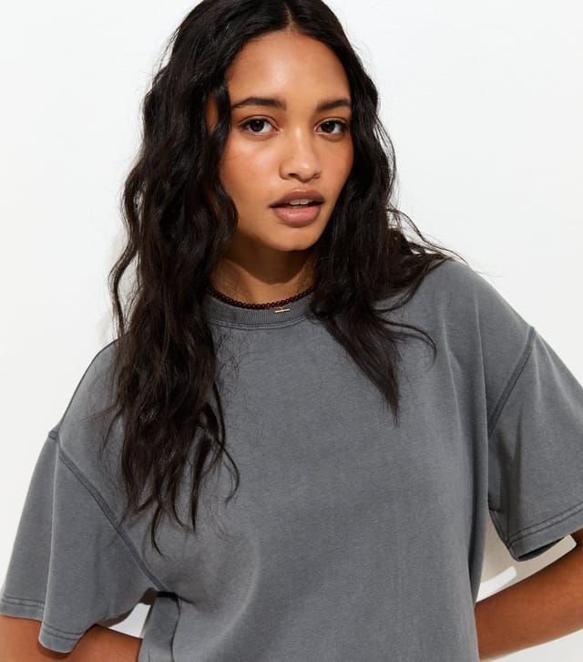 New Look Women's Dark Grey Acid Wash Sweat T-Shirt New Look - 3