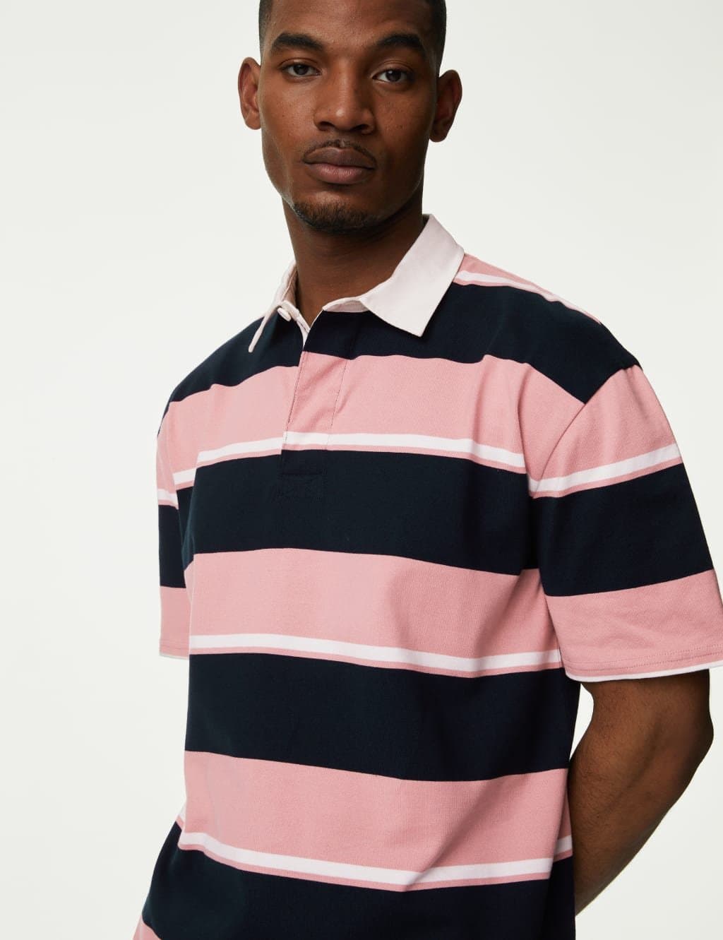 Marks & Spencer M&S Oversized Pure Cotton Short Sleeve Rugby Shirt Navy Mix