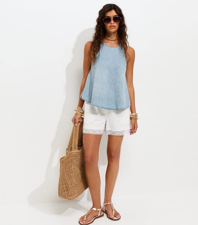 New Look Women's Light Blue Cotton Lightweight Halter Neck Top New Look - 3