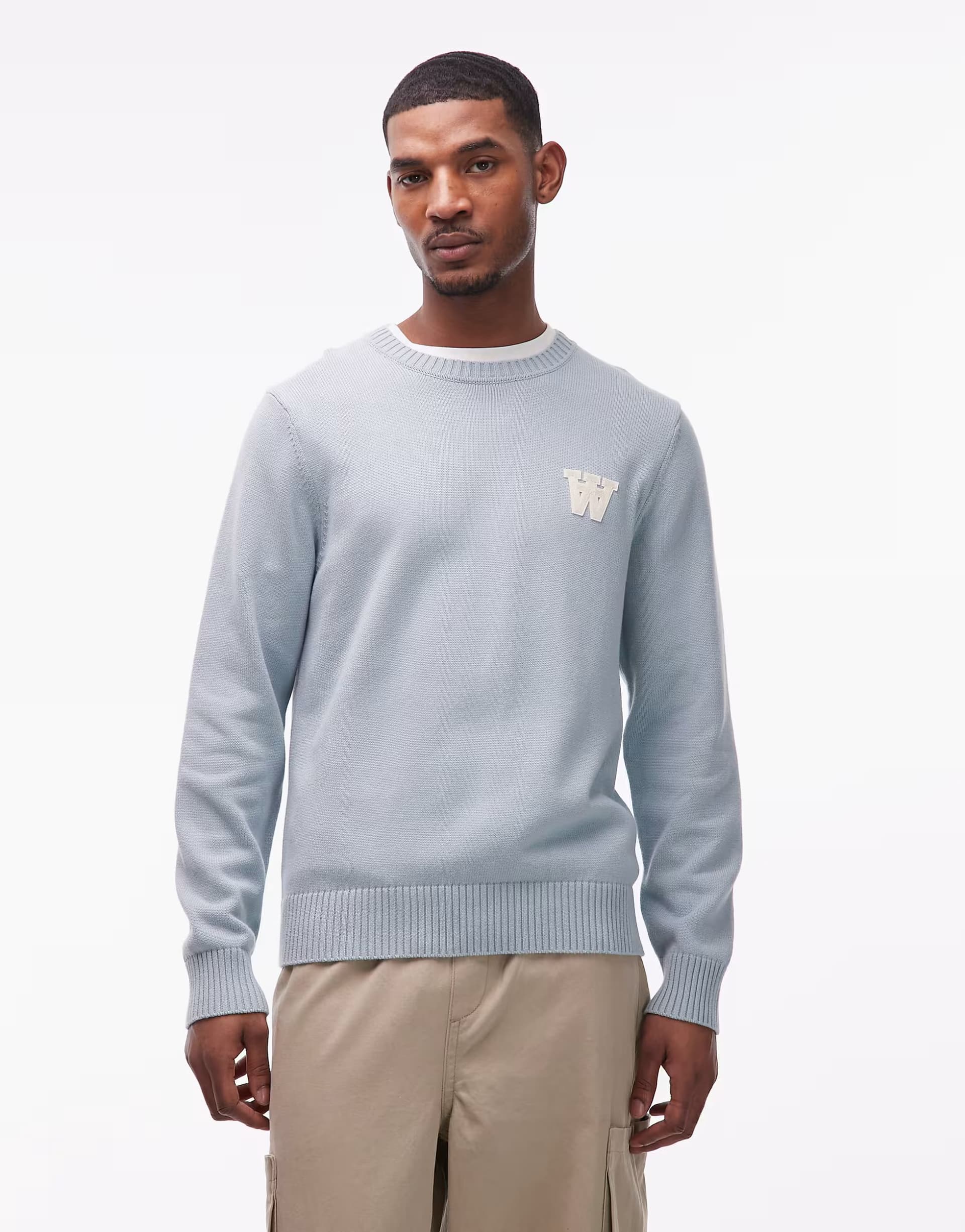 ASOS ASOS Double A By Wood Wood Lambswool Jumper in Baby Blue
