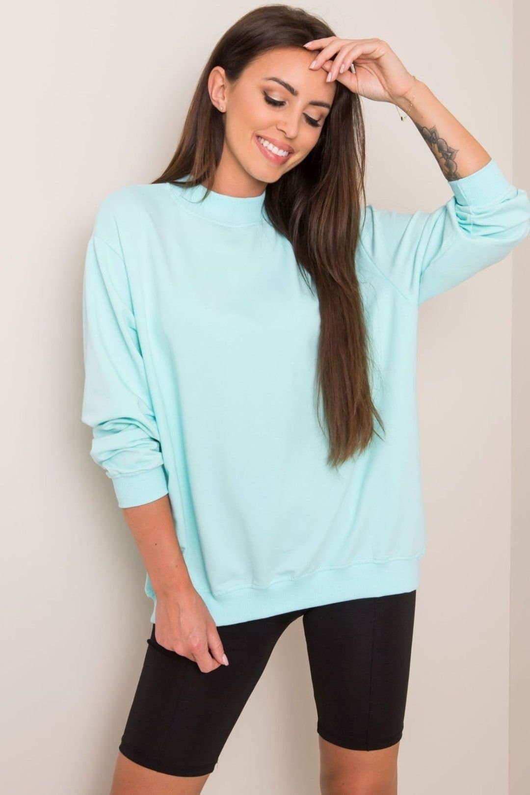 Love Lace Love Lace Green Cotton Stand Collar Sweatshirt