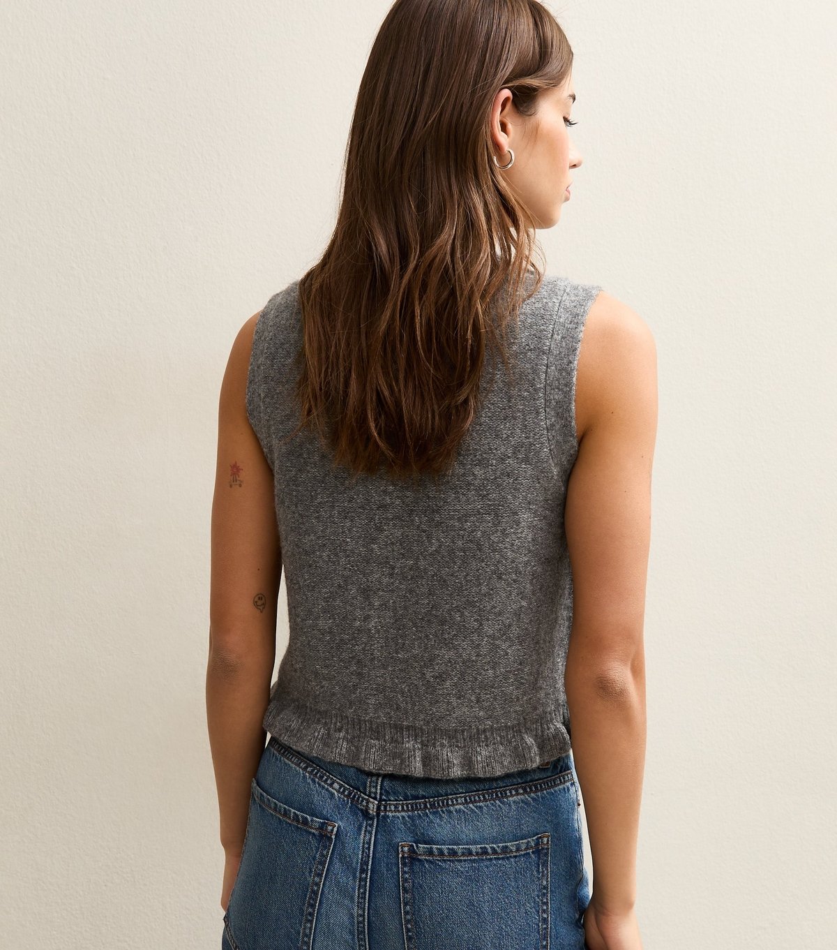 New Look Women's Grey Cable Knit Frill Trimmed Waistcoat New Look - 4