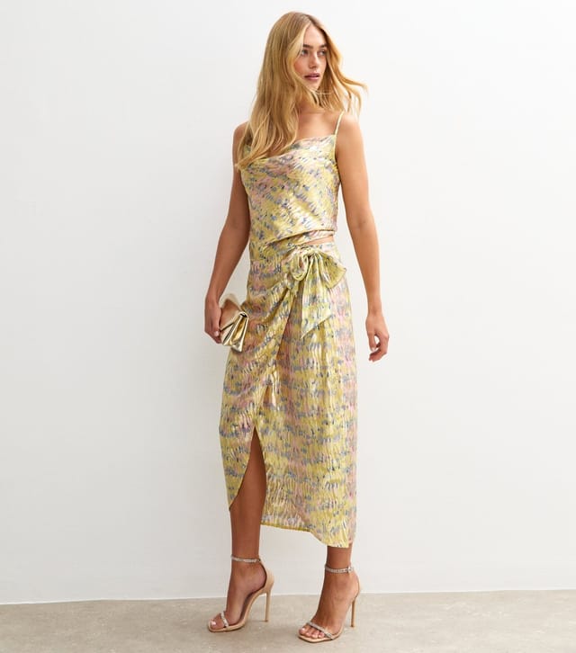 New Look Women's Multicolour Metallic Jacquard Wrap Midi Skirt New Look - 3