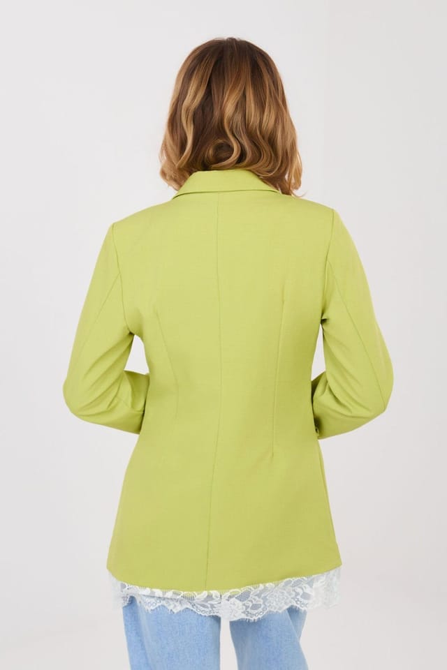 Love Lace Love Lace Women's Tailored Lace Trim Blazer with Shoulder Pads in Green - 3