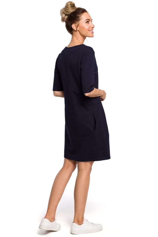 Love Lace Love Lace Women's Knitted Mini Dress with Shoulder Bow Pleats in Navy - 2