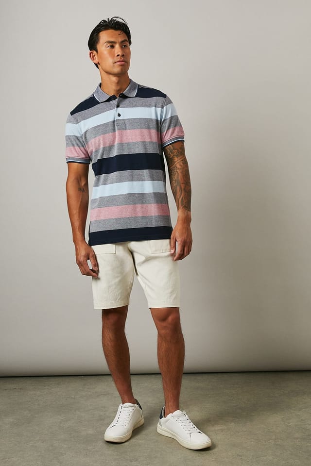 Maine Maine Men's Barbados Stripe Polo Shirt in Rose - 2