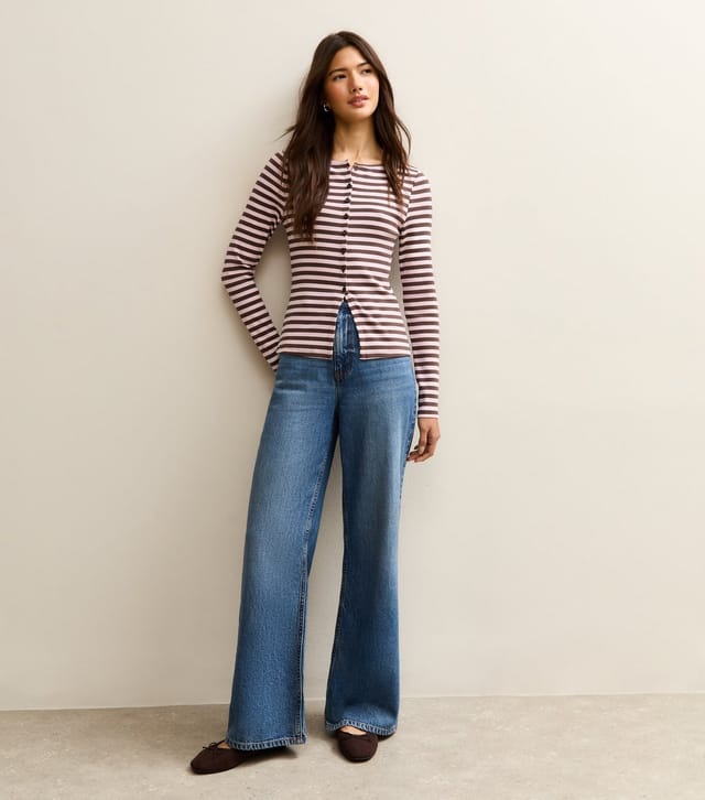 New Look Women's Pink Striped Crew Neck Cardigan New Look - 3