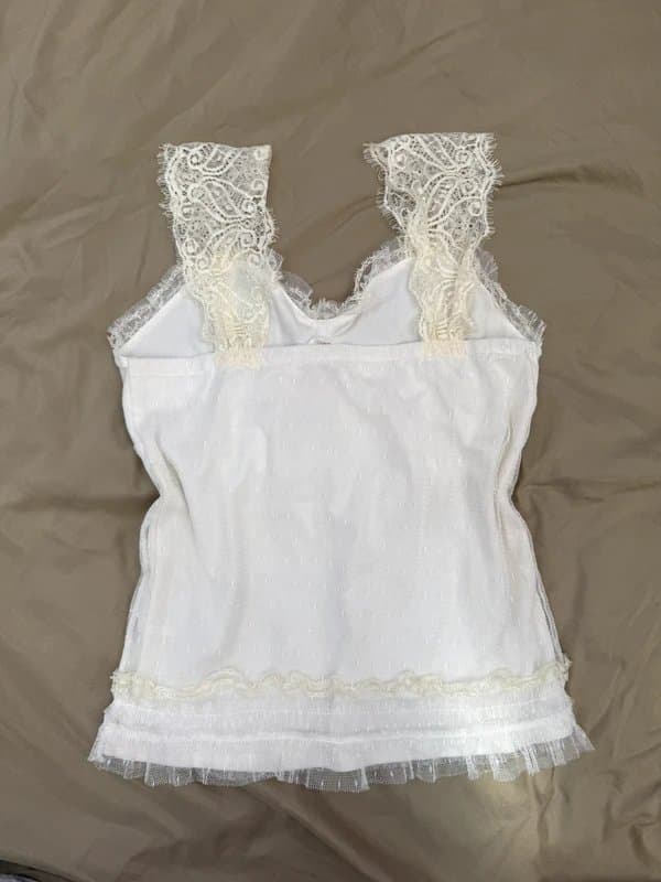 Vintage Dressing Lace mesh frilly coquette style top