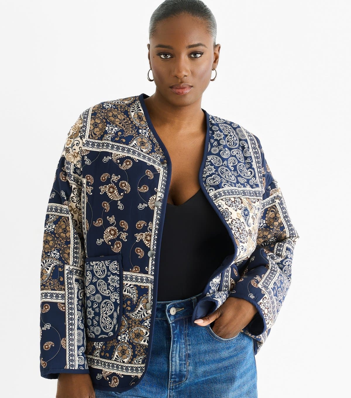 Gini London Gini London Navy Tile Pattern Lightweight Jacket