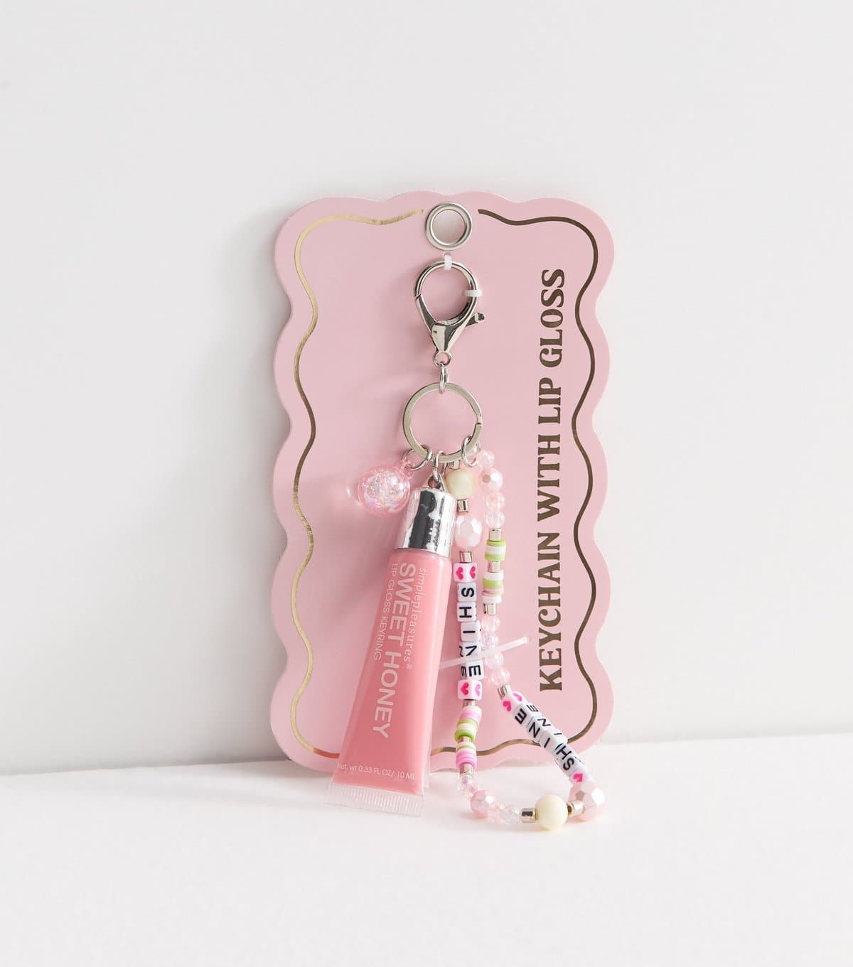 New Look Simple Pleasures Pink Sweet Honey Chain and Lip Gloss Keyring New Look