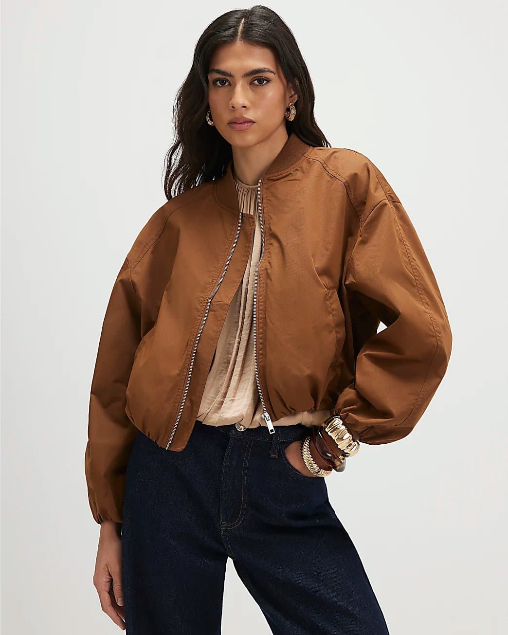 River Island River Island Womens Brown Long Sleeve Bomber Jacket