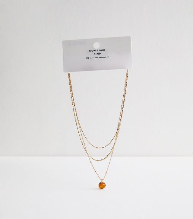 New Look Gold Tone Triple Chain Domed Pendant Necklace New Look - 3