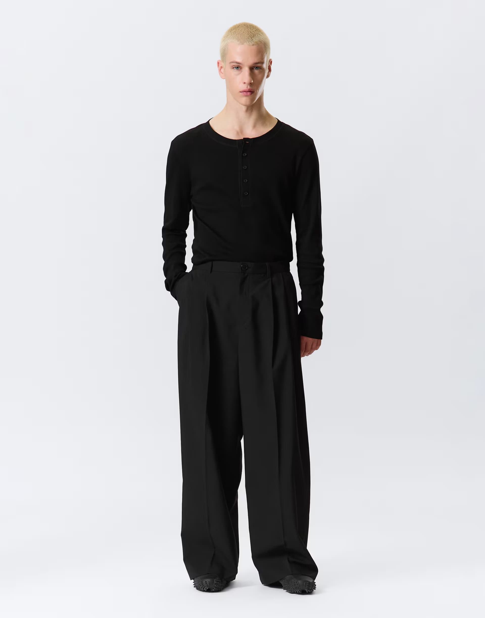 ASOS Weekday wide leg tailored trousers with front pleats in black